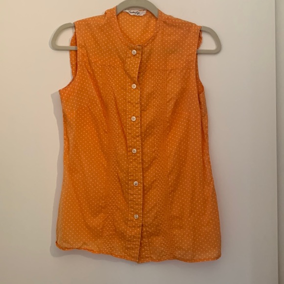 Vintage Orange and White Polka Dot Sleeveless Blouse. - Picture 1 of 4